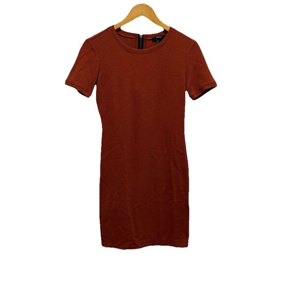 Forever 21 Medium Dress Pencil Dress Orange White Stripes Short Sleeve Bodycon - Picture 1 of 5